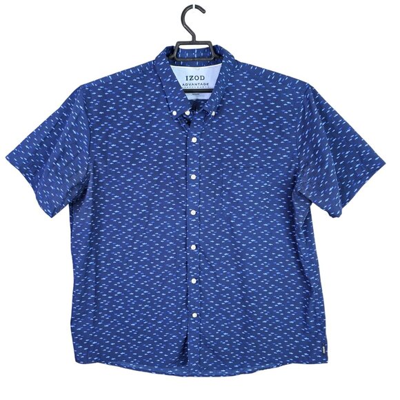 Mens Izod Advantage Performance Blue Shark Shirt Button Up Short Sleeve Size XXL - Picture 1 of 7